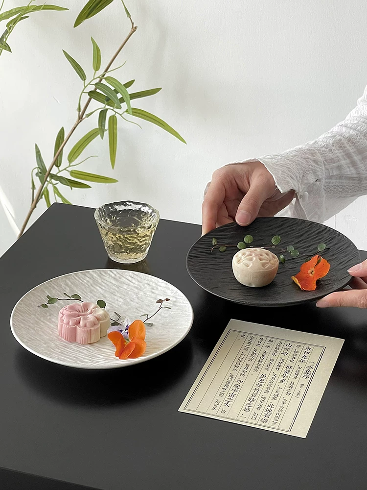Đĩa gốm sứ cổ điển kiểu Trung Quốc, đĩa ăn nhẹ phong cách Thiền, đĩa phẳng, đĩa trái cây, đĩa bánh ngọt trà chiều, đĩa đựng món ăn tinh tế.