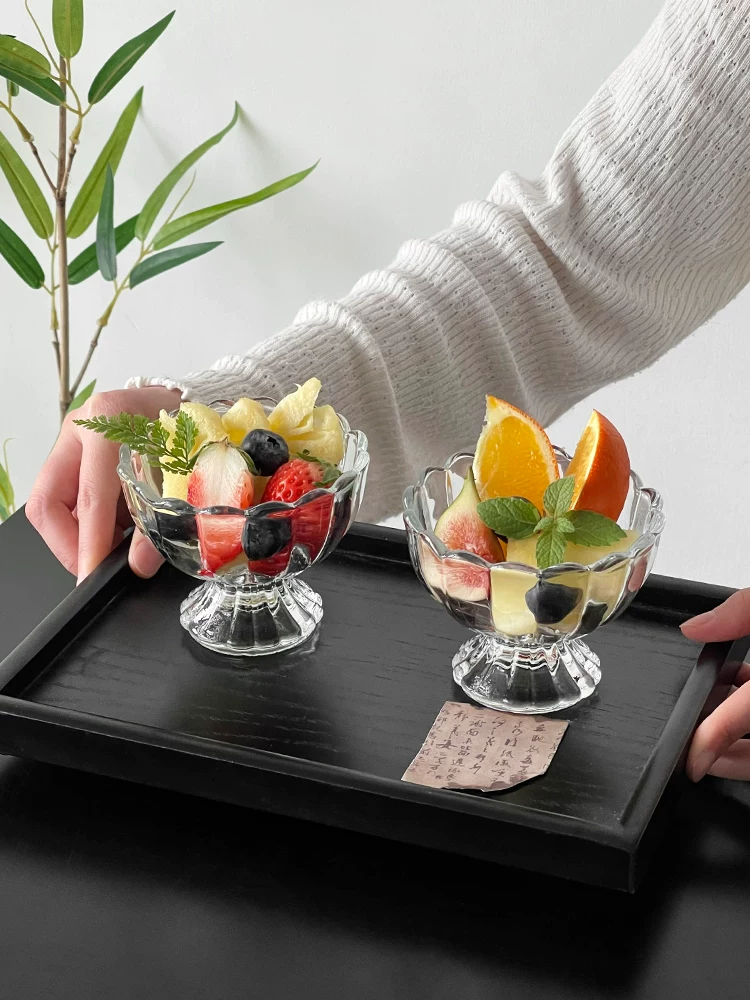 Ly trái cây hình sen kiểu Trung Quốc, bát tráng miệng truyền thống, cốc thủy tinh, bát đựng đồ ăn nhẹ tinh tế, cốc kem.
