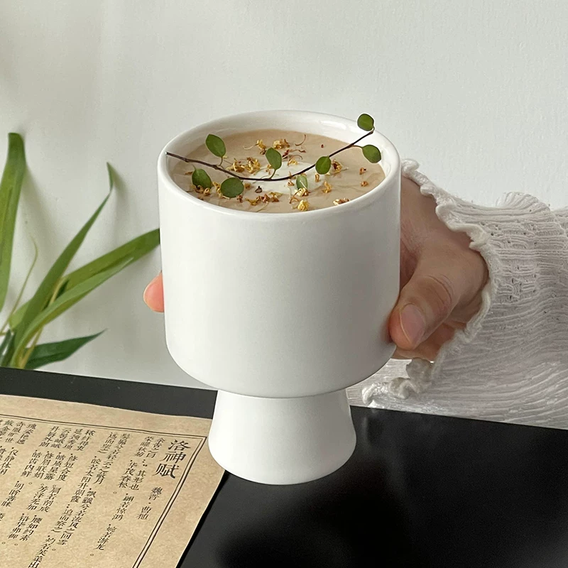Cốc sứ trắng cổ điển, cốc cà phê Americano đá, cốc uống nước thẩm mỹ cao, cốc nước ép, cốc đồ uống lạnh.