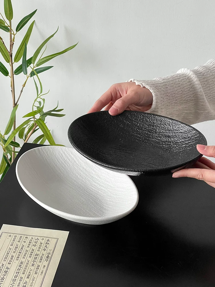 Đĩa hình bầu dục sáng tạo độc đáo, đĩa trái cây tinh tế, đĩa tráng miệng, đĩa màu trơn cao cấp, đĩa trái cây kiểu Trung Quốc, bộ đồ ăn bằng gốm sứ.