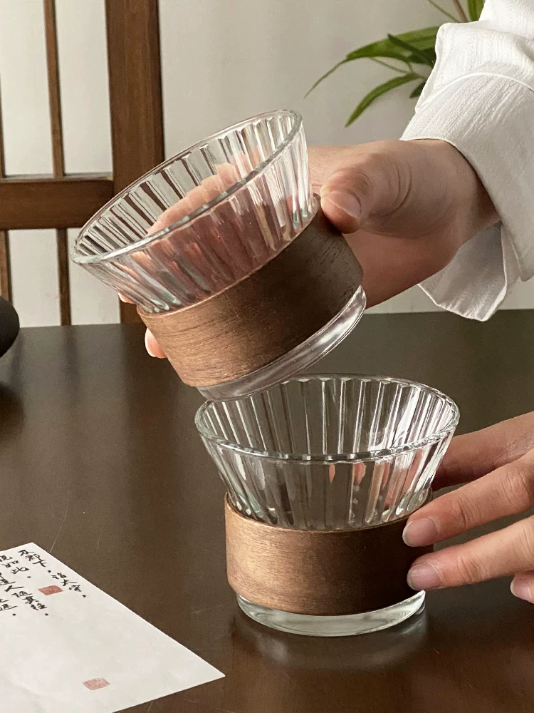Cốc thủy tinh chống bỏng kiểu Trung Quốc dùng trong gia đình, cốc trà tinh tế cho khách, cốc nước, cốc cà phê treo tai, cốc Americano đá.