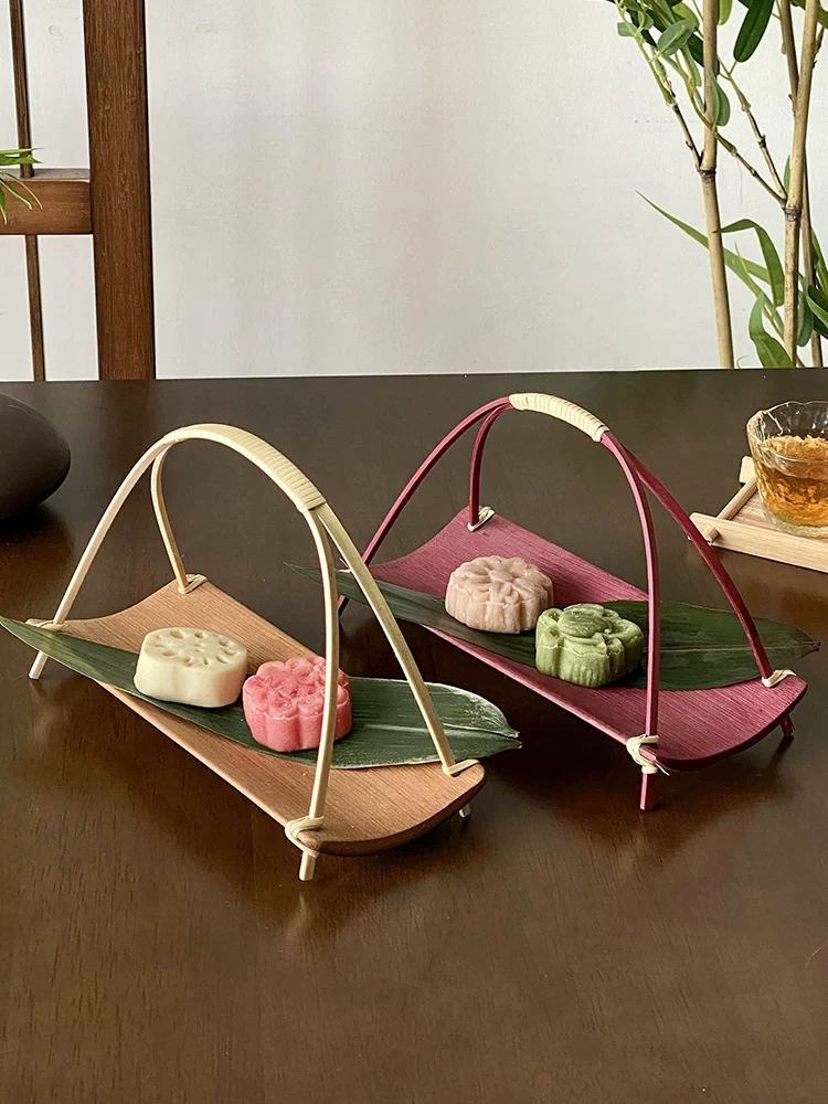 Giá trưng bày bánh ngọt kiểu Thiền Trung Quốc, giỏ đựng trái cây có tay cầm bằng tre thủ công, khay đựng đồ ăn nhẹ, giỏ nhỏ sáng tạo truyền thống.