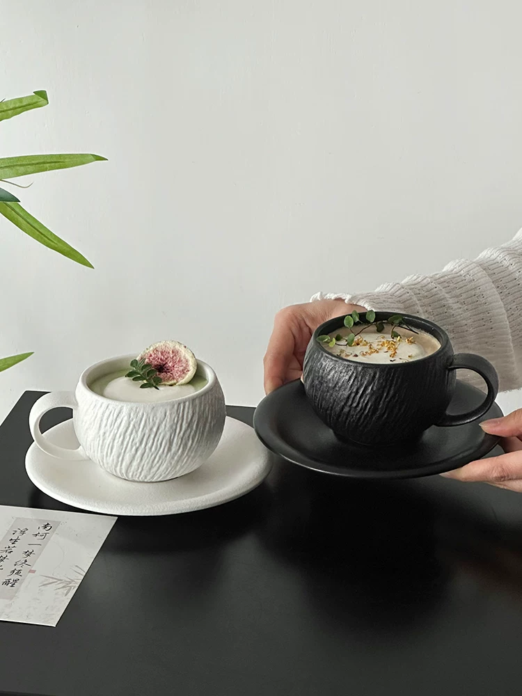 Bộ cốc và đĩa sứ họa tiết đá sáng tạo, cốc cà phê hình quả trứng, bộ đồ ăn trà chiều tinh tế, cốc nghệ thuật latte, cốc latte, cốc nước.