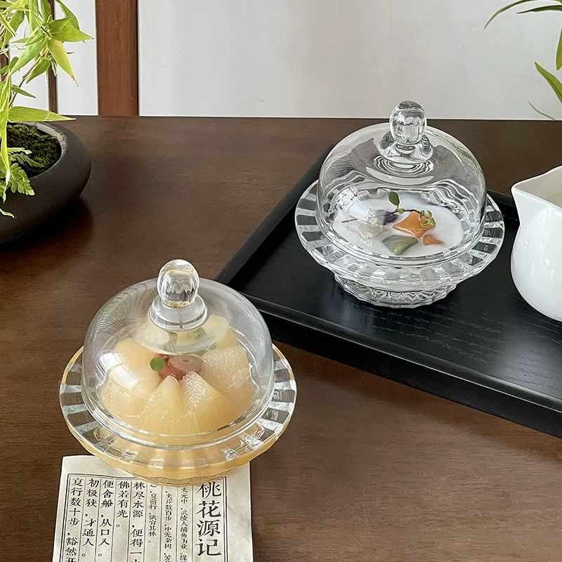 Bát đựng tổ chim kiểu Trung Quốc có nắp kính, trong suốt và tinh tế, dùng trong gia đình, đựng trái cây, đồ ăn nhẹ, bát tráng miệng, bát sữa chua quán trà, cốc nấm trắng.