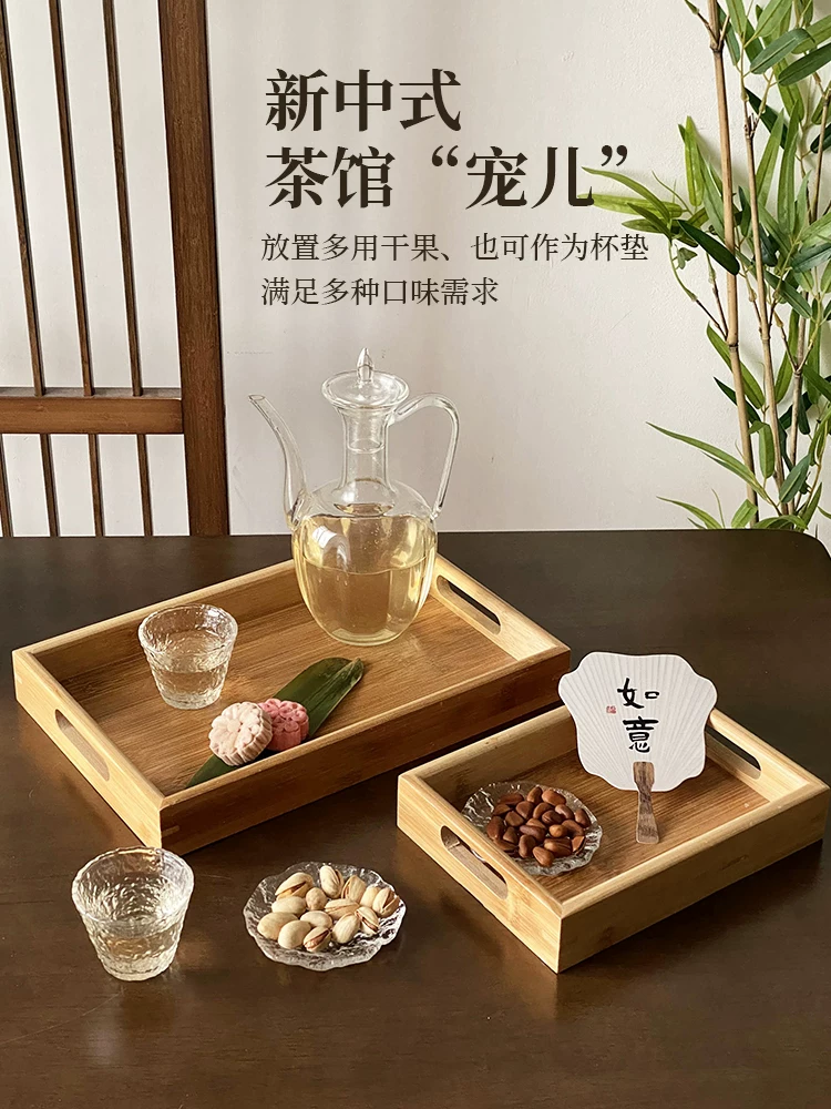 Khay gỗ tre kiểu Nhật hình chữ nhật khay trà khay ăn khay trà quán cà phê khay đựng đồ tráng miệng khay đựng đồ ăn nhẹ