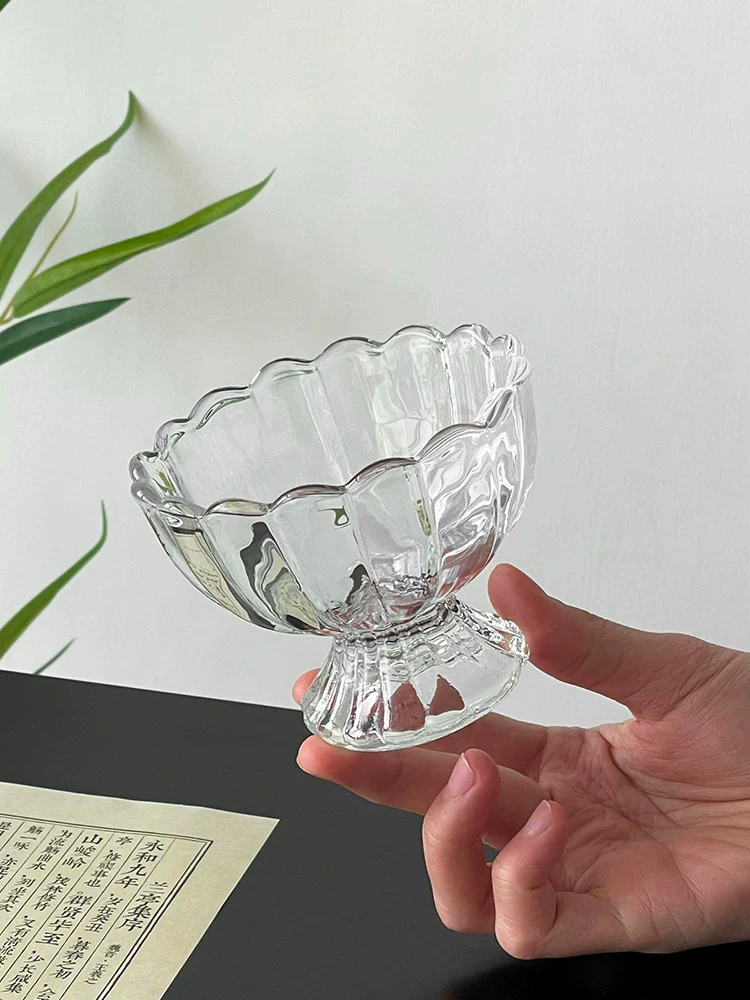Ly trái cây hình sen kiểu Trung Quốc, bát tráng miệng truyền thống, cốc thủy tinh, bát đựng đồ ăn nhẹ tinh tế, cốc kem.