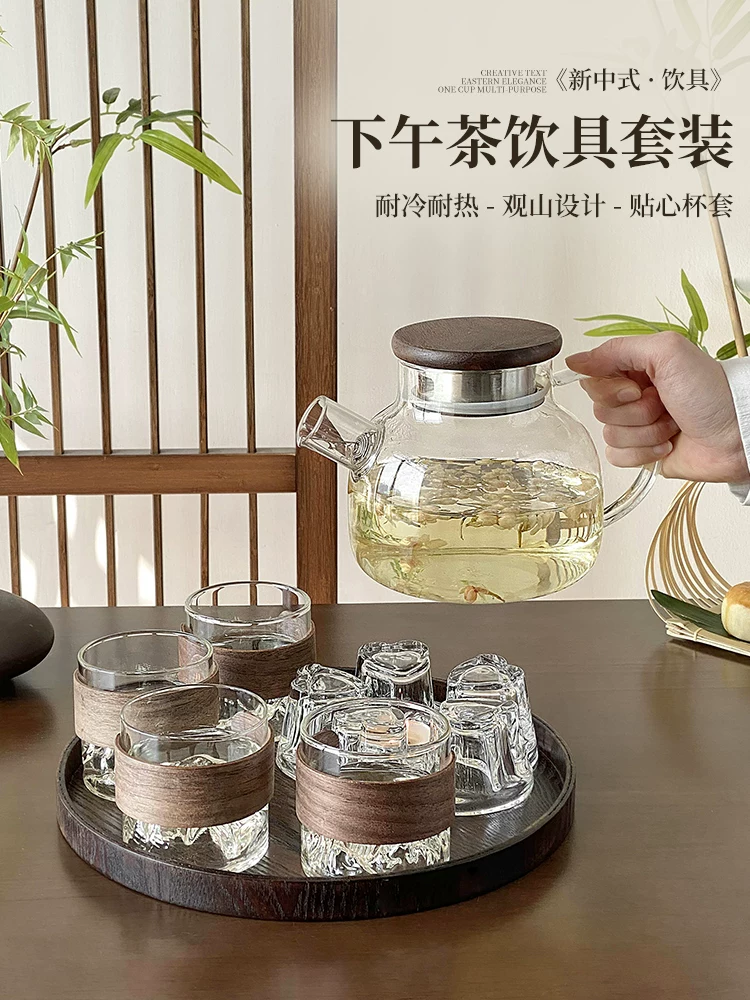 Ấm trà thủy tinh để pha trà trên lửa, ấm trà hoa đun nóng bằng nến, dụng cụ pha trà trái cây, chịu nhiệt độ cao, bộ ấm trà chống bỏng.