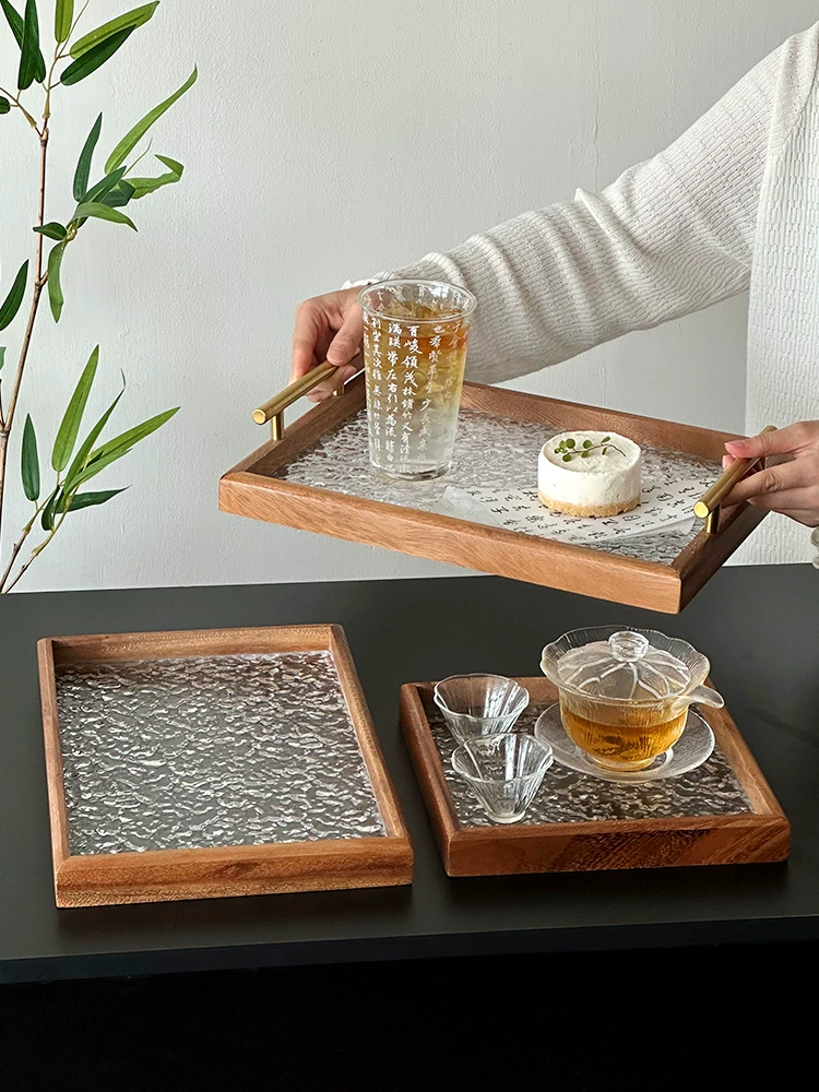 Khay đựng đồ ăn họa tiết băng giá cao cấp, khay trà, đĩa khung gỗ hình chữ nhật cổ điển, khay đựng đồ ăn nhẹ, cà phê, tráng miệng