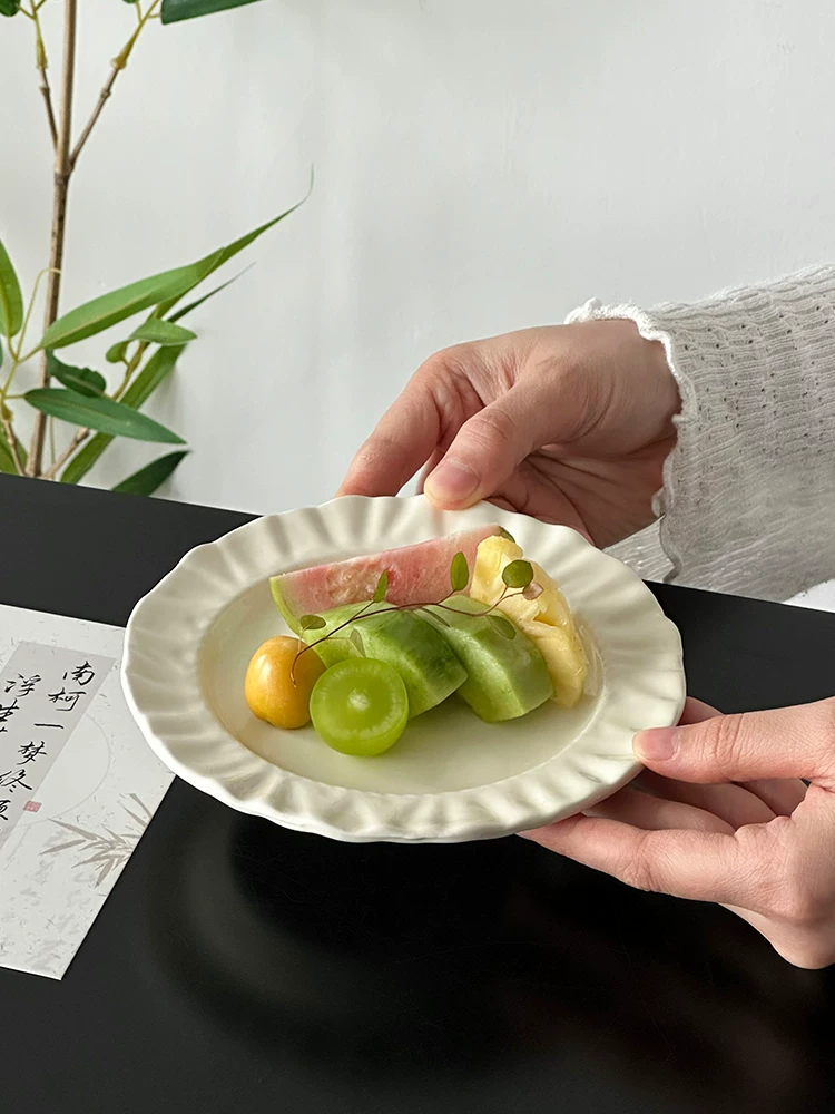 Đĩa sứ cao cấp, đĩa bánh tráng miệng, đĩa ăn nhẹ trà chiều, đĩa trái cây, đĩa bánh trái cây, đĩa viền ren, đĩa.