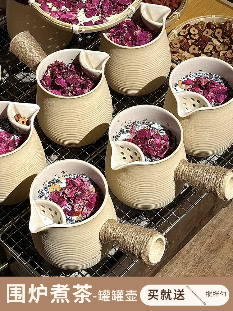Ấm pha trà bằng gốm sứ dùng để pha trà và rang trà sữa, ấm đơn, dụng cụ pha trà, phụ kiện ấm có tay cầm bên hông dùng cho bếp lửa.