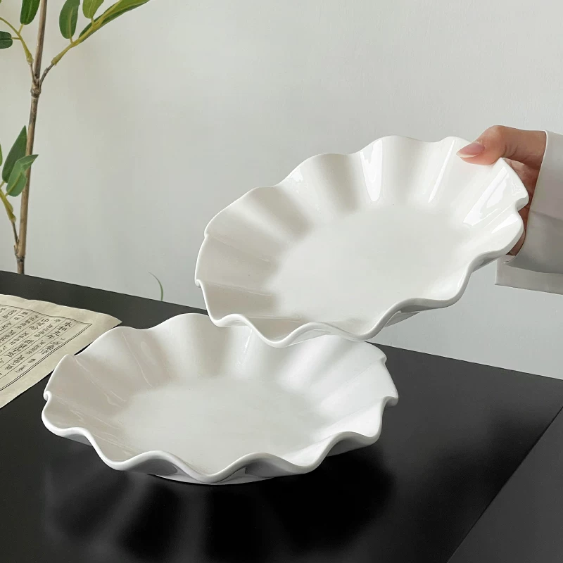 Đĩa đựng đồ ăn nhẹ kiểu Trung Quốc mới, viền lá sen, đĩa sứ dùng trong gia đình, đĩa tráng miệng trà chiều, đĩa đựng đồ ăn nhẹ tinh tế, đĩa đựng trái cây.