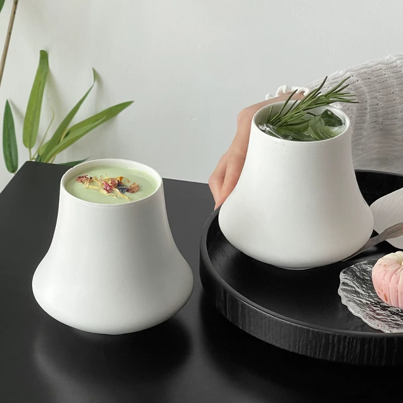 Cốc núi lửa gốm sứ trắng thiết kế kiểu Trung Quốc, có giá trị thẩm mỹ cao, cốc uống nước đặc biệt, cốc uống nước lạnh, cốc cà phê latte, cốc nước.