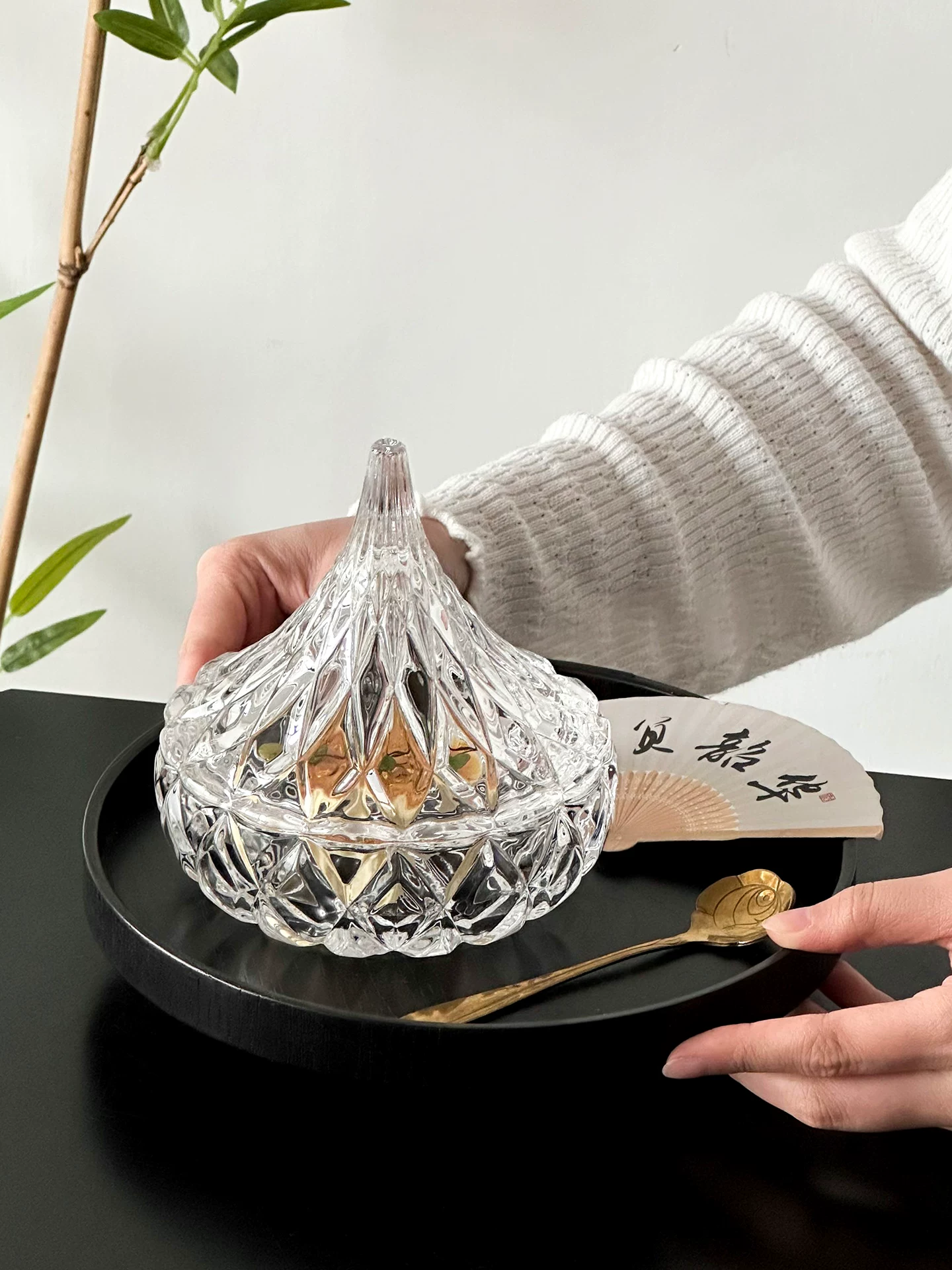 Cốc thủy tinh hình nón sáng tạo kiểu Trung Quốc có nắp, cốc tổ chim, bát thủy tinh, đĩa tráng miệng trà chiều, hộp đựng đồ thủy tinh