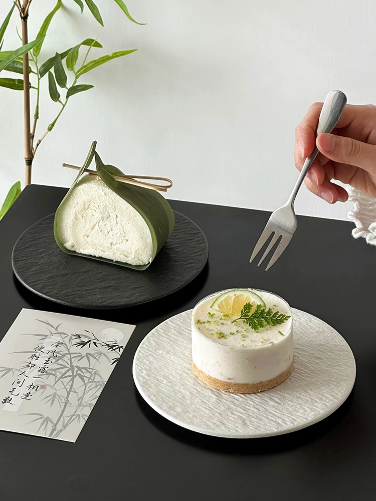Đĩa sứ họa tiết đá đơn giản, đĩa phẳng, đĩa tráng miệng, đĩa nhỏ, đĩa tráng miệng trà chiều, đĩa trái cây tinh tế, đĩa màu trơn.