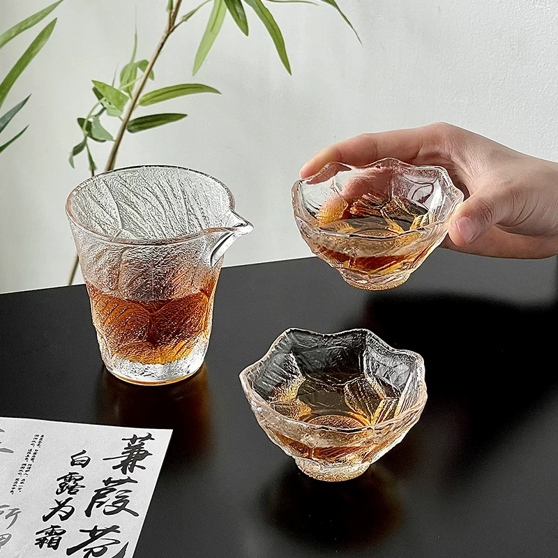 Ly trà thủy tinh kiểu Trung Quốc, phụ kiện trà gia dụng, bộ trà cao cấp, chén chia trà, bộ gaiwan ba món.