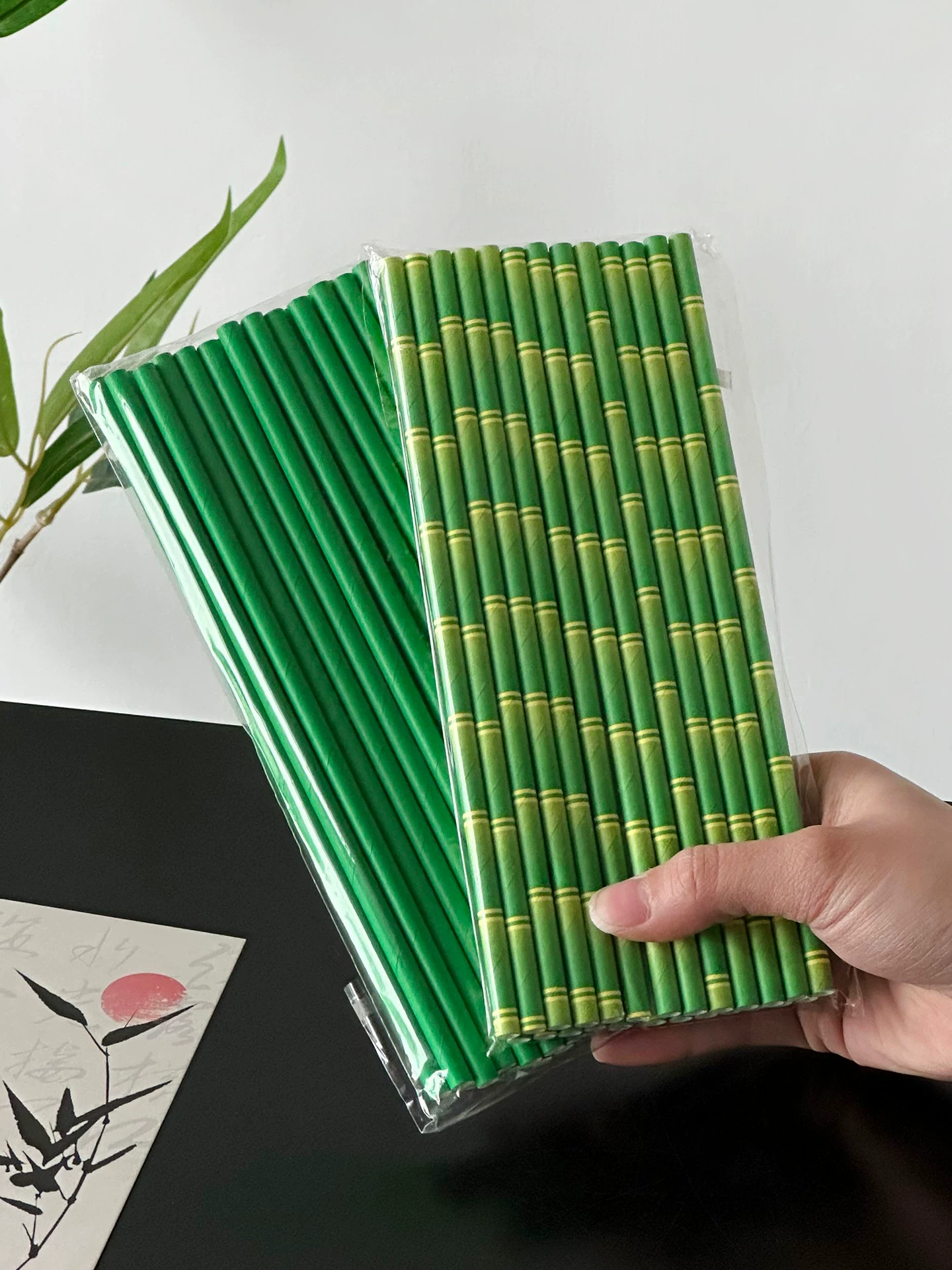 Ống hút giấy tre xanh dùng một lần, thân thiện với môi trường, phân hủy sinh học, dùng cho cocktail, đồ uống, trà sữa và nước ép.