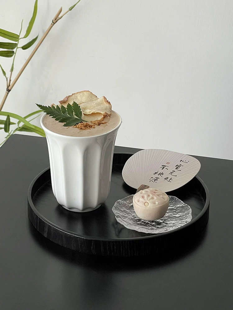 Cốc sọc dọc kiểu Trung Quốc, cốc gốm sứ trắng sáng tạo, cốc cà phê cầm tay, cốc latte, cốc sữa đơn giản, cốc nước.