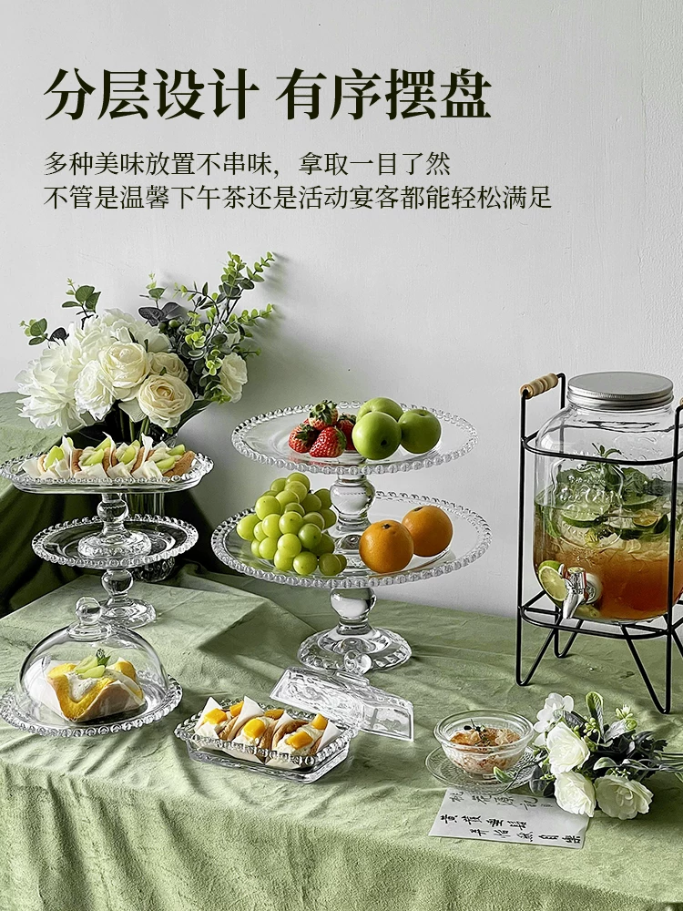 Đĩa thủy tinh hình trái tim trang trí bàn trà, khay trưng bày bánh ngọt cao, đĩa đựng đồ ăn nhẹ buổi chiều