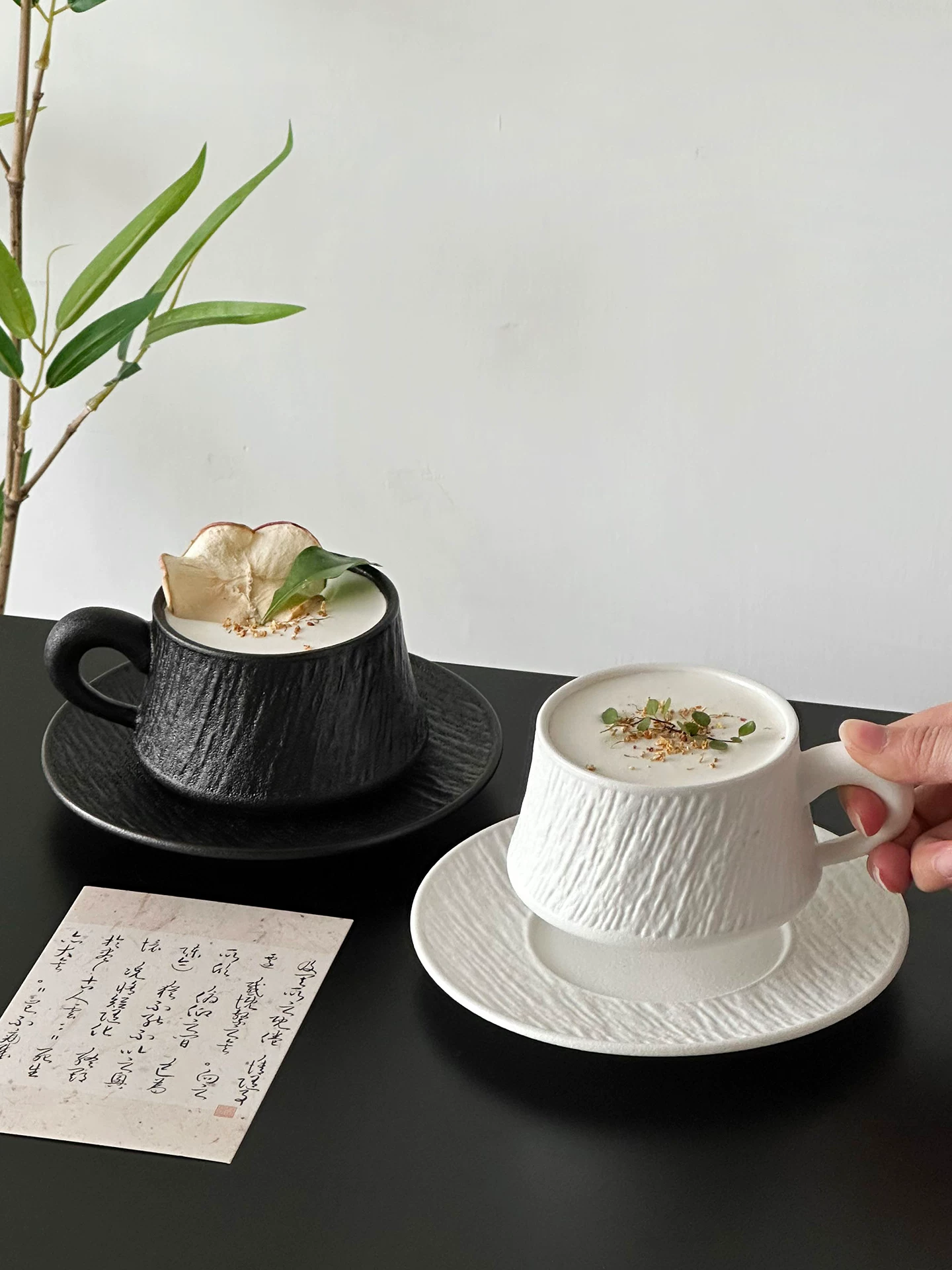 Cốc sứ họa tiết đá màu trơn, bộ cốc và đĩa uống cà phê cao cấp, cốc độc đáo, cốc nghệ thuật latte, cốc uống nước.