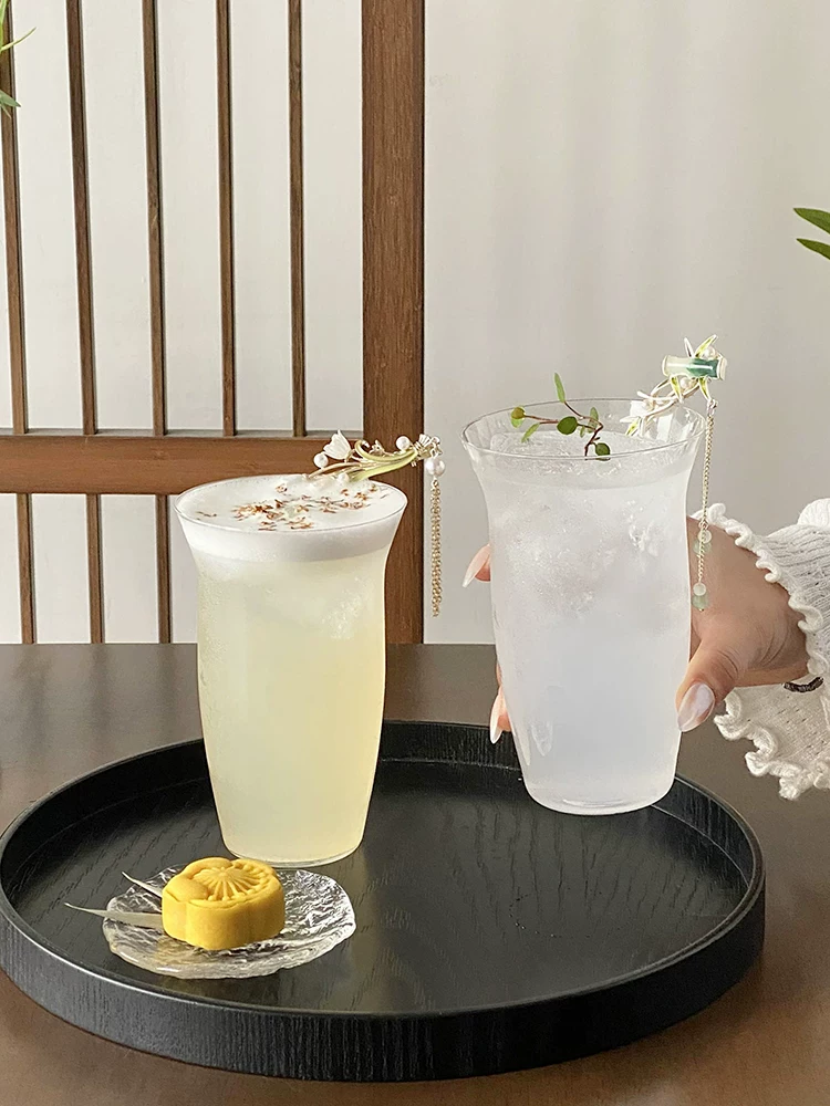 Cốc thủy tinh kiểu Trung Quốc đơn giản, cốc cà phê trong suốt miệng rộng, cốc trà trái cây, cốc uống nước cao cấp, cốc pha cà phê lạnh, cốc uống nước lạnh.