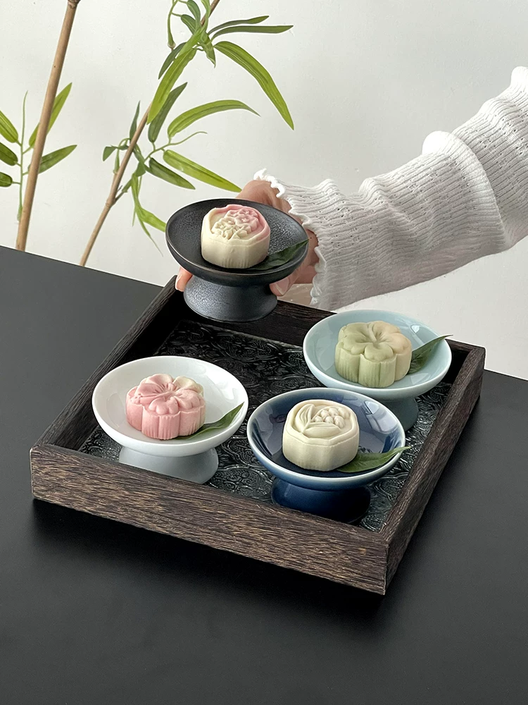 Đĩa đựng đồ ăn nhẹ kiểu Trung Quốc, đĩa sứ đựng tráng miệng, đĩa trái cây chân cao, bộ khay, đĩa nhỏ, đĩa đựng trái cây sấy khô tinh tế.
