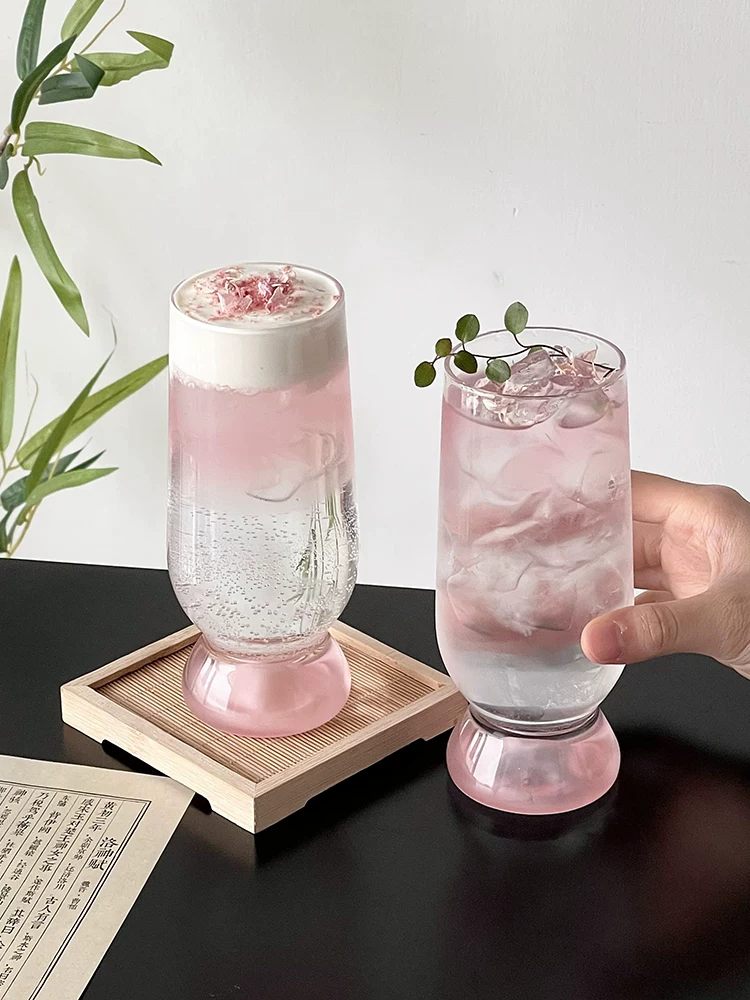 Cốc thủy tinh màu hồng độc đáo, cốc cocktail thẩm mỹ cao, cốc trà, cốc bong bóng, cốc nước trái cây, cốc nước sáng tạo.
