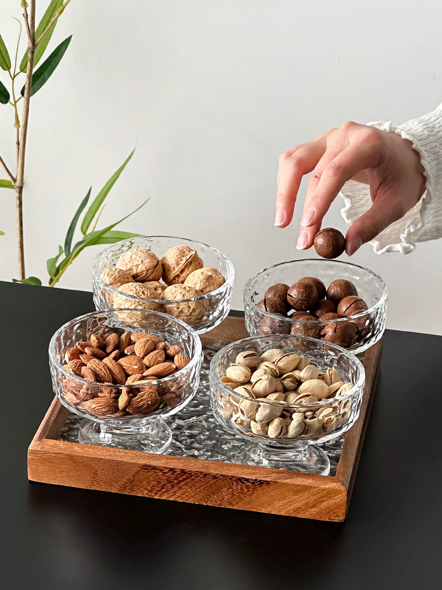 Khay đựng trái cây kiểu Trung Quốc có ngăn chia, khay đựng đồ ăn nhẹ, khay đựng hoa quả khô, bát thủy tinh đựng tráng miệng, khay đựng hạt óc chó, khay trưng bày đồ ăn nhẹ trên bàn cà phê