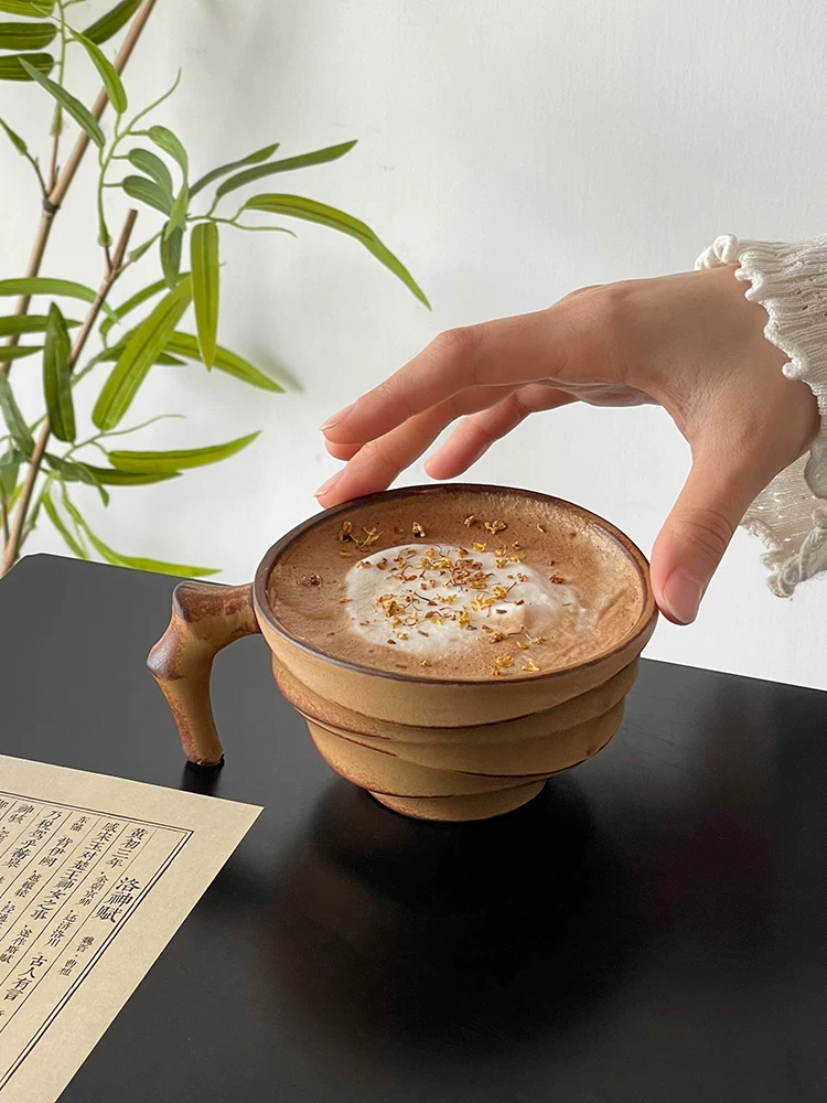 Cốc cà phê cổ điển kiểu cũ, cốc tre phong cách Trung Quốc mới, cốc gốm thô mộc, cốc latte, cốc vẽ latte, cốc trà, cốc độc đáo.