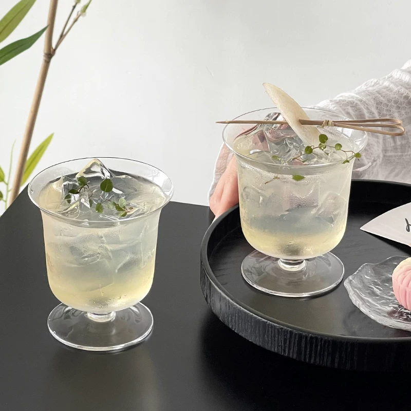 Cốc thủy tinh miệng rộng kiểu Trung Quốc dùng trong gia đình, cốc thủy tinh cao trong suốt dùng cho Americano đá, latte, cà phê, kem, trà, nước ép.
