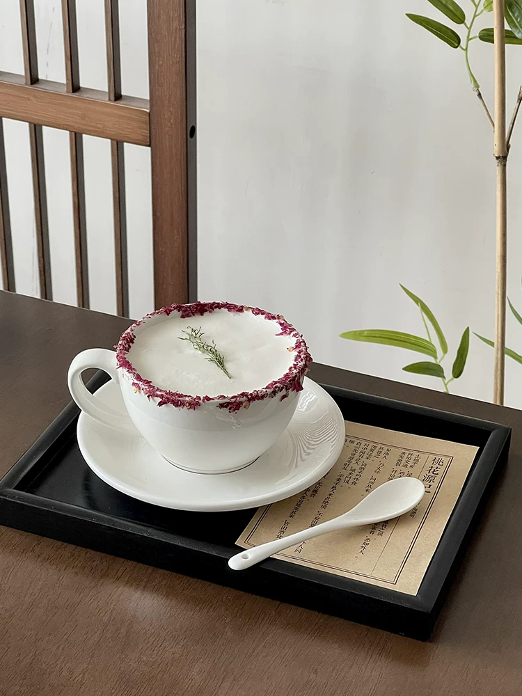 Bộ tách trà chiều bằng sứ, tách cà phê trắng tinh khiết đơn giản, tách cà phê latte, tách cappuccino latte art, cốc, bộ đồ uống trà chiều.