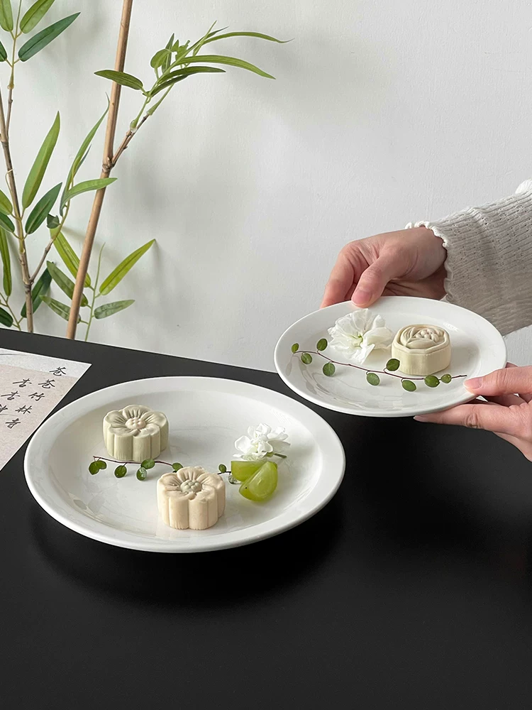 Đĩa sứ trắng đơn giản kiểu Trung Quốc, đĩa bánh cao cấp, đĩa ăn nhẹ trà chiều, đĩa tráng miệng, đĩa trái cây, đĩa đựng đồ ăn nhẹ.