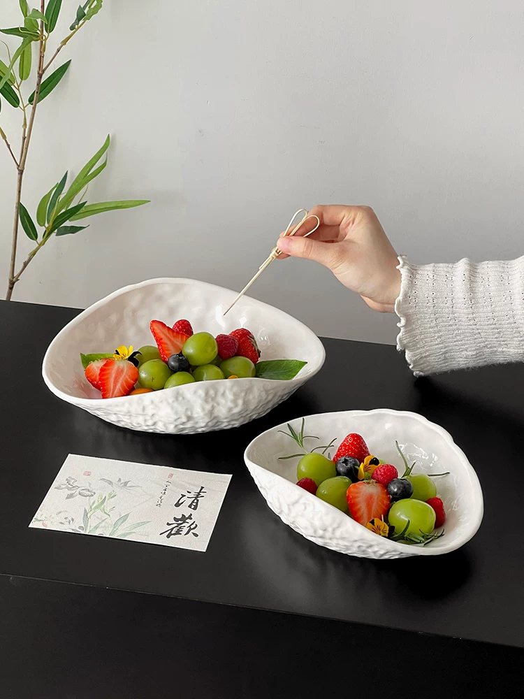 Đĩa gốm hình vỏ sò thiết kế sáng tạo, đĩa màu trơn tinh tế dùng cho trà chiều, đĩa trái cây, đĩa tráng miệng, đĩa hình bầu dục, bộ đồ ăn.