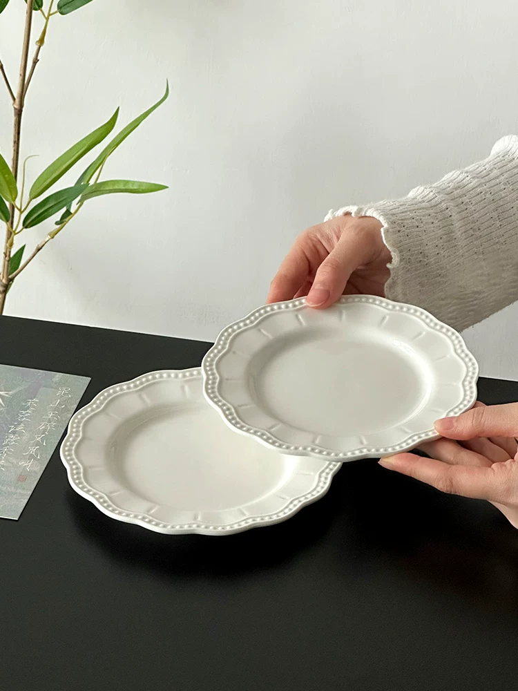Đĩa phẳng đơn giản, đĩa trái cây tinh tế, đĩa tráng miệng cao cấp cho trà chiều, đĩa bánh ngọt, đĩa viền ren, đĩa ăn.