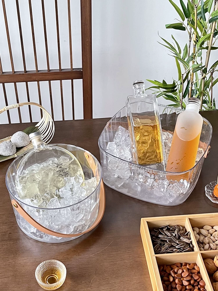 Xô đá acrylic, xô đựng rượu sâm panh cao cấp, xô đá khô di động kiểu Trung Quốc mới, xô đựng đá viên.