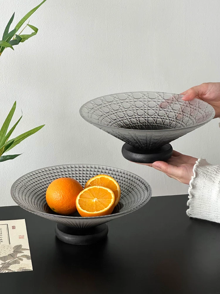 Khay đựng trái cây thủy tinh đen cổ điển, khay bày đồ ăn nhẹ, khay đựng hoa quả khô, kiểu dáng thẩm mỹ cao, phong cách Trung Hoa