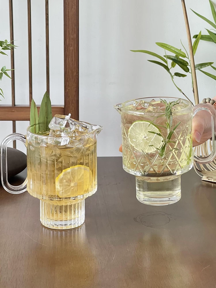 Ly trà trái cây cỡ lớn nổi tiếng trên mạng, ly thủy tinh xếp chồng được, ly uống nước lạnh có tay cầm, ly đựng đồ uống, ly nước ép.