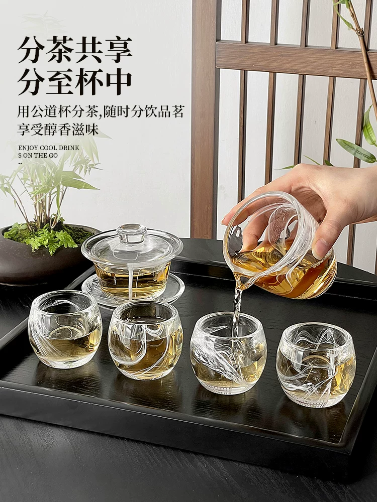 Tách trà vẽ mực thủy tinh để tiếp khách, gaiwan cao cấp, chén chủ, tách trà, cốc thủy tinh, bộ trà kung fu, bộ quà tặng.