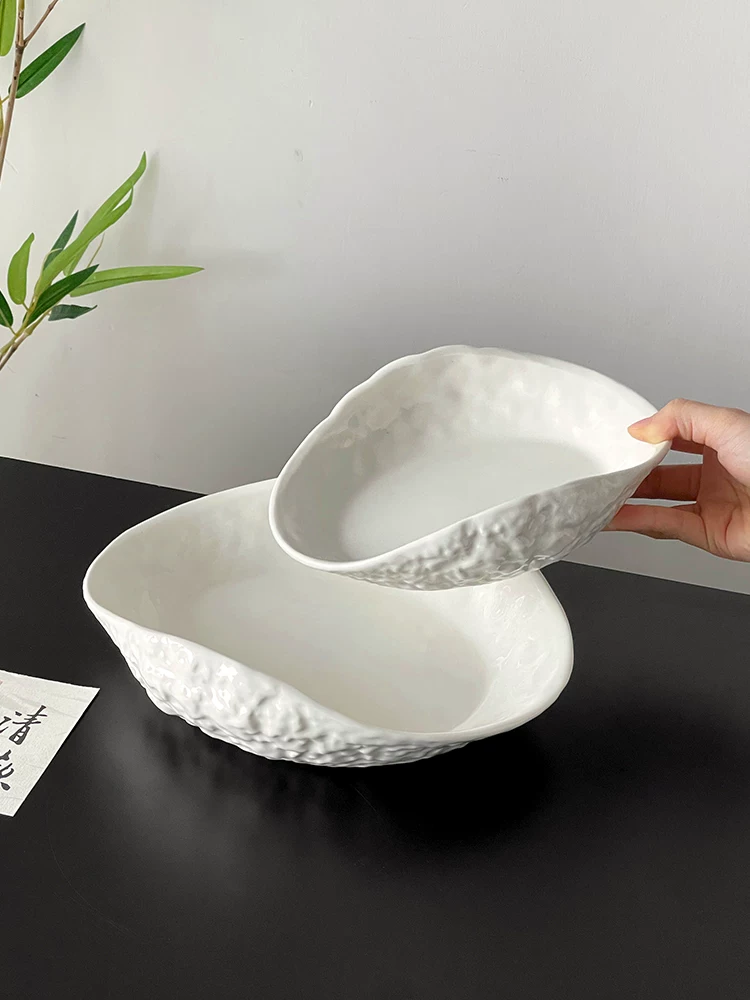 Đĩa gốm hình vỏ sò thiết kế sáng tạo, đĩa màu trơn tinh tế dùng cho trà chiều, đĩa trái cây, đĩa tráng miệng, đĩa hình bầu dục, bộ đồ ăn.