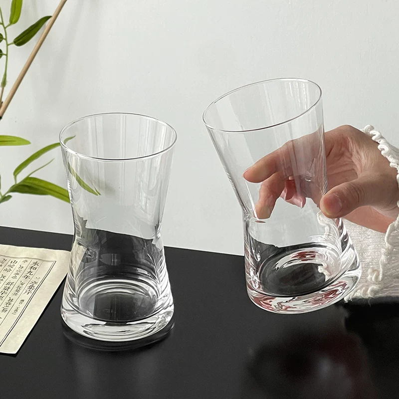Cốc thủy tinh trong suốt kiểu Trung Quốc có đường viền hình phễu, cốc hơi thon gọn ở phần eo, dùng cho trà và rượu, cốc pha chế lạnh, cốc đựng đồ uống, cốc đựng nước trái cây, cốc đựng nước có ga.