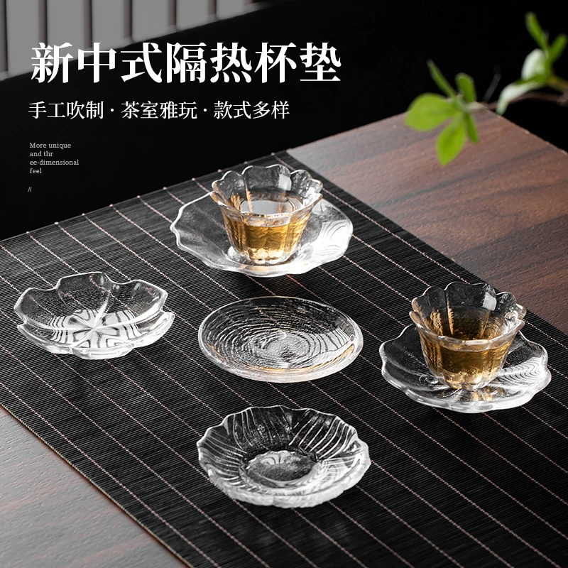 Tấm lót ly trà bằng kính Tấm lót cách nhiệt trong suốt Khay trà Tấm lót cốc trà Nhật Bản chống trượt Trà đạo Trung Quốc Tấm lót trà Zen