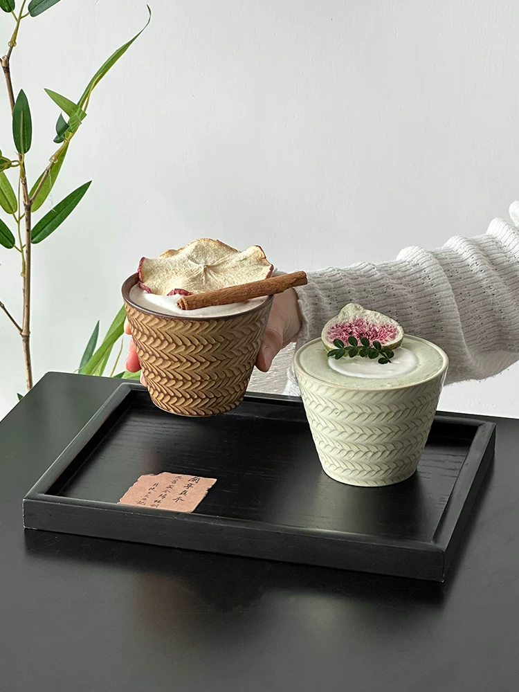 Cốc miệng lợn bằng gốm sứ hoa văn lúa mì nổi phong cách cổ điển Trung Quốc, cốc cà phê tinh tế, cốc nghệ thuật latte, cốc trà, cốc bắt tay, cốc nước.