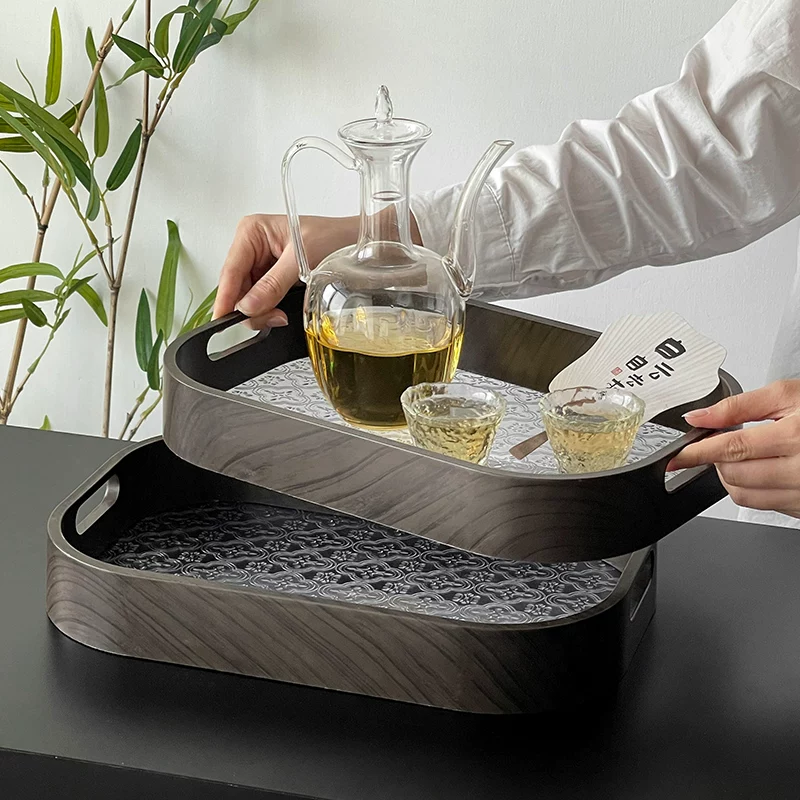 Khay trà kiểu cổ điển Trung Quốc với họa tiết hoa thu hải đường, khay nhựa, khay trà hình chữ nhật, khay đựng trái cây tinh tế, khay đựng cốc nước.