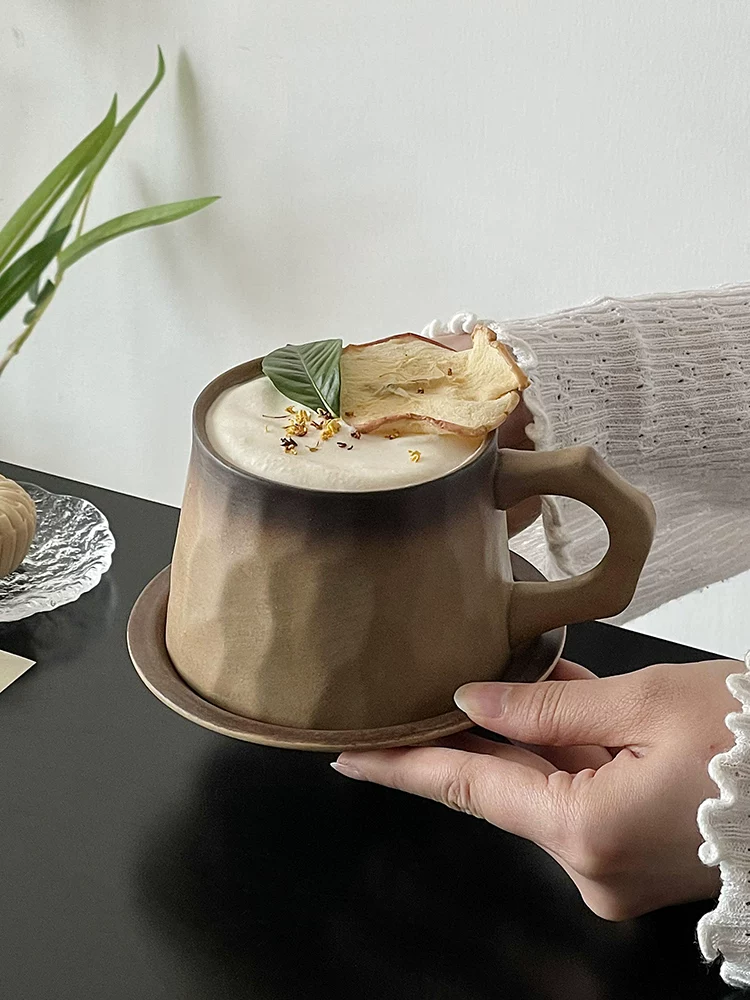 Bộ cốc thiết kế độc đáo, bộ cốc và đĩa sứ mộc mạc, cốc cà phê cổ điển, cốc sứ sáng tạo, cốc nước thẩm mỹ cao.