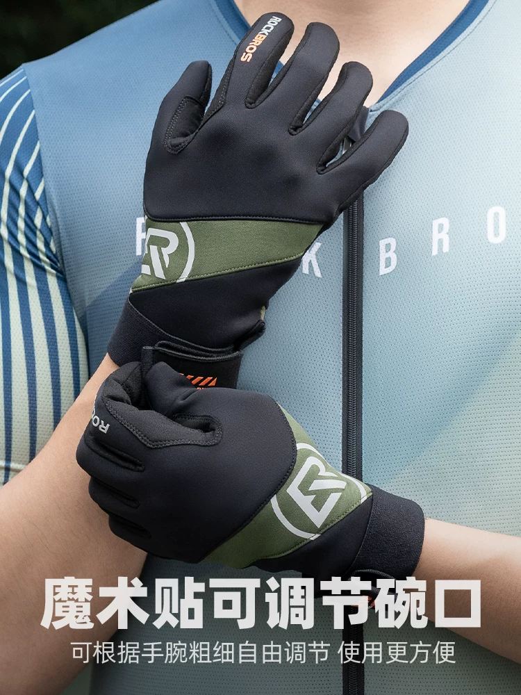 Găng tay đi xe đạp Rock Brothers Găng tay đi xe đạp đường núi đầy đủ ngón tay mỏng dài ngón tay unisex màn hình cảm ứng mùa xuân và mùa thu