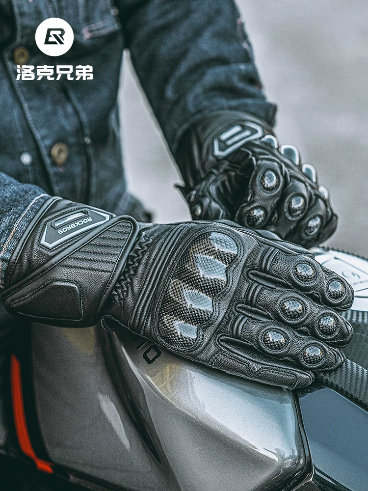 Găng tay đi xe máy Rock Brothers bằng da cừu nguyên ngón chống gió và ấm áp dành cho nam chống rơi xe máy thiết bị đi xe mùa đông