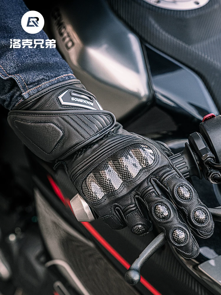 Găng tay đi xe máy Rock Brothers bằng da cừu nguyên ngón chống gió và ấm áp dành cho nam chống rơi xe máy thiết bị đi xe mùa đông