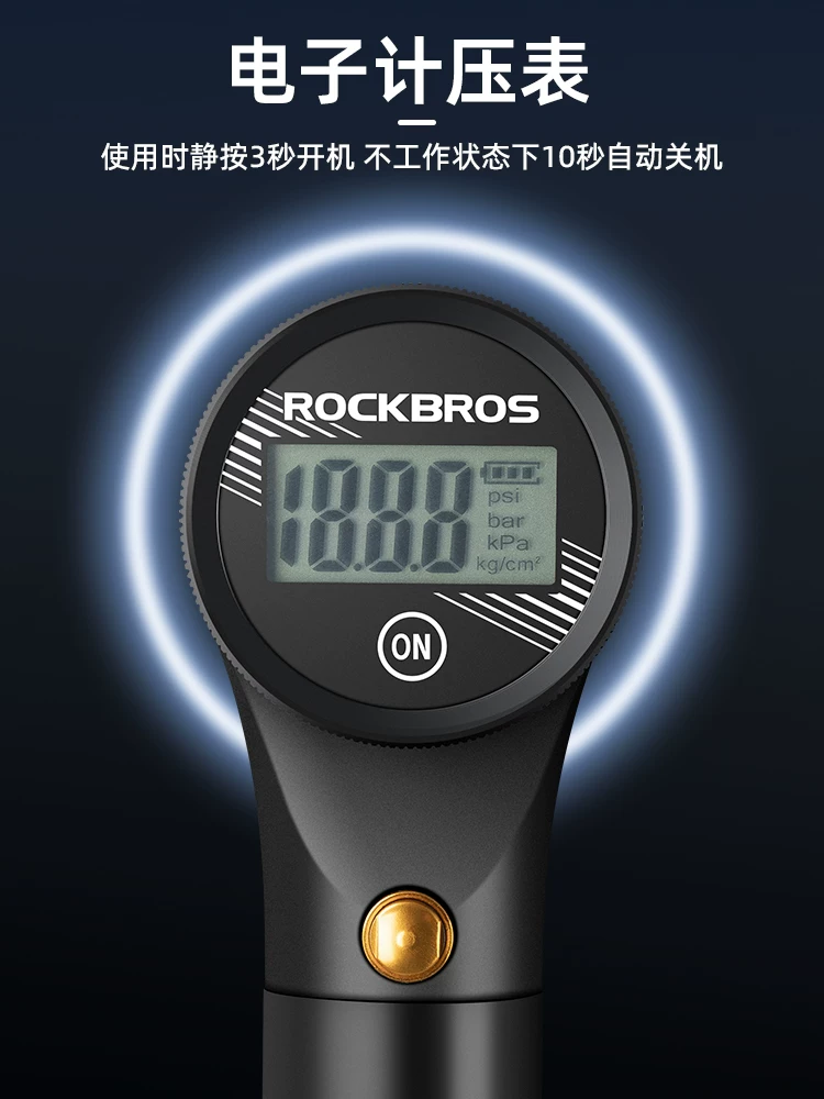 Máy bơm xe đạp Rock Brothers Máy đo áp suất cầm tay áp suất cao mini xe đạp đường trường và xe đạp leo núi Máy bơm không khí van Schrader
