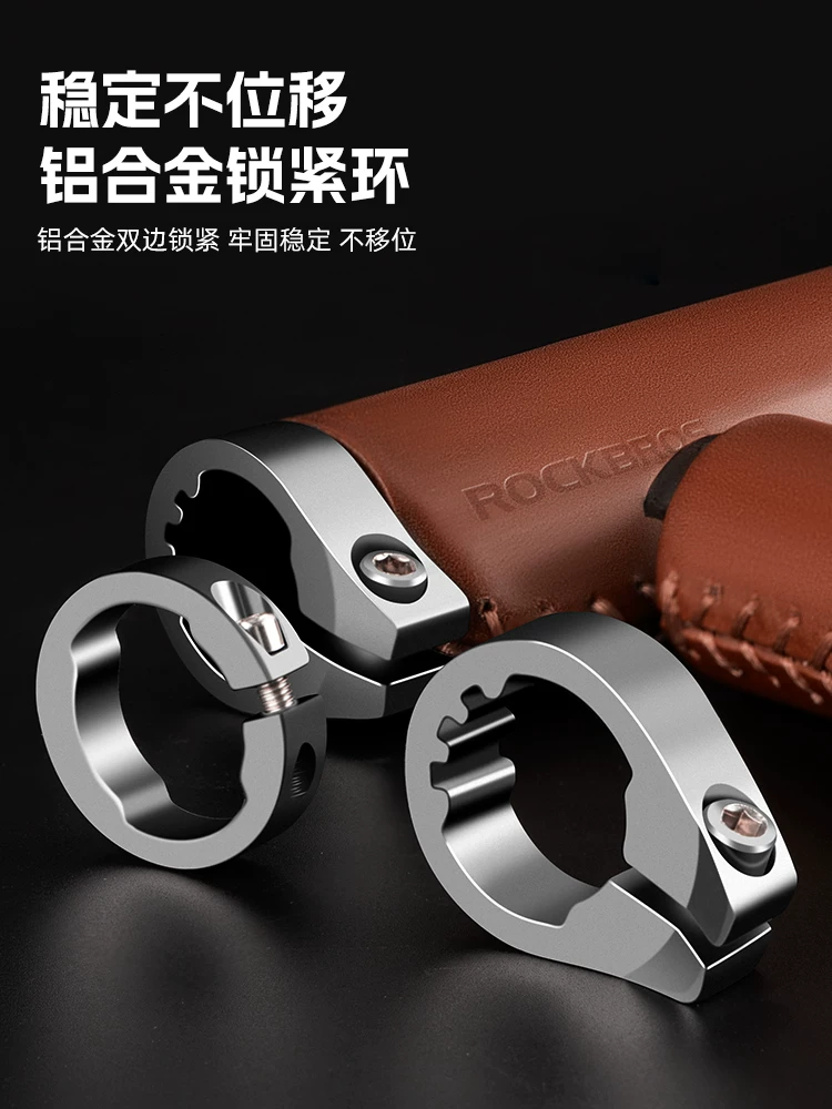 Tay cầm xe đạp Rock Brothers, tay cầm xe đạp gấp du lịch leo núi bằng da retro, phụ kiện đi xe đạp, tay lái phụ