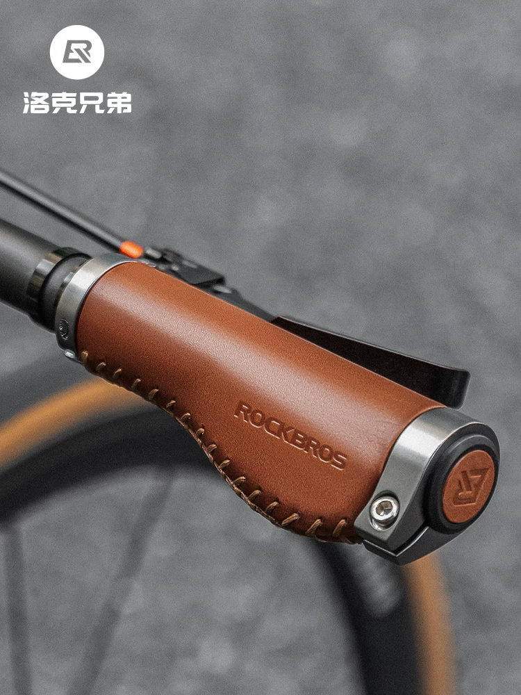 Tay cầm xe đạp Rock Brothers, tay cầm xe đạp gấp du lịch leo núi bằng da retro, phụ kiện đi xe đạp, tay lái phụ