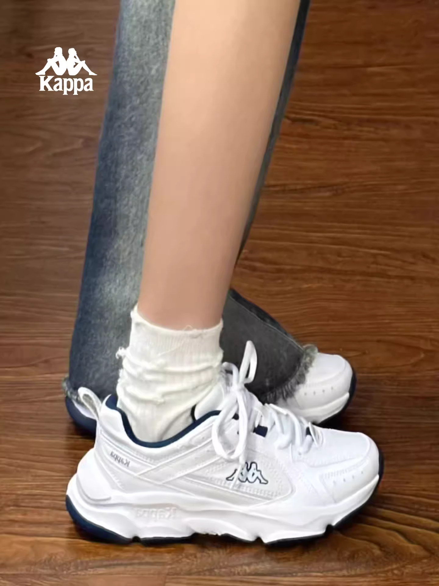 Giày thể thao nữ Kappa đế dày tăng chiều cao kiểu bố mùa đông 2025 mới phong cách retro đa năng màu trắng
